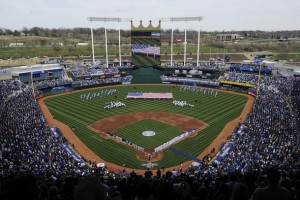 KANSAS CITY, MO - APRIL 10:  A general view of Kauffman Stadium during opening day festivities prior to the New York Yankees against the Kansas City Royals on April 10, 2009 at Kauffman Stadium in Kansas City, Missouri. (Photo by G. Newman Lowrance/Getty Images)