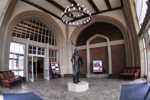 The entrance to Headington Hall features the same statue that sits atop the State Capital building in Oklahoma City. Kyle Phillips / The Transcript